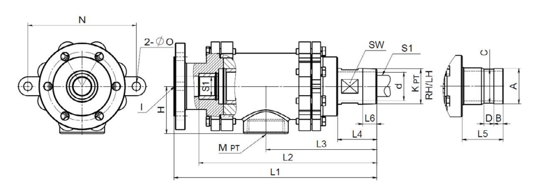 【JFO 3001】65A~100A 雙向內(nèi)管旋轉(zhuǎn)式 旋轉(zhuǎn)接頭規(guī)格尺寸圖